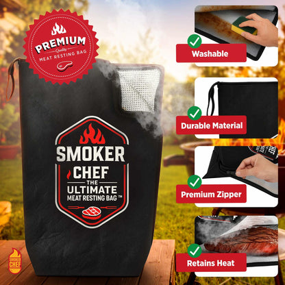 Smoker Chef Ultimate Meat Resting Bag 21" Black BBQ Blanket + 24 Butcher Sheets