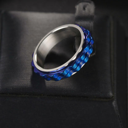 Udolfly Titanium Steel Womens Fidget Spinner Ring Silver Blue Size 12