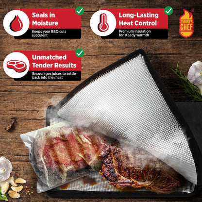 Smoker Chef Ultimate Meat Resting Bag 21" Black BBQ Blanket + 24 Butcher Sheets
