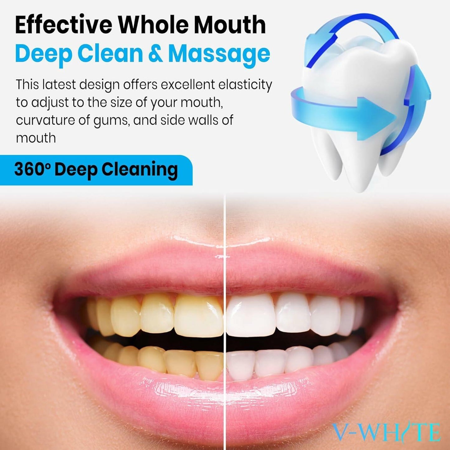 VWHITE U Shaped Replacement Head Ultrasonic Toothbrush White Adult Soft Silicone