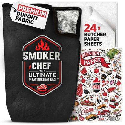 Smoker Chef Ultimate Meat Resting Bag 21" Black BBQ Blanket + 24 Butcher Sheets