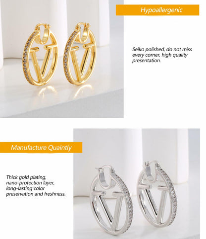 DANASS 18K Gold Luxury V Letter Earrings Women Sisters Elegant Gift