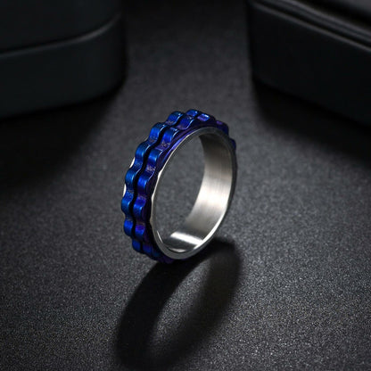 Udolfly Titanium Steel Womens Fidget Spinner Ring Silver Blue Size 12