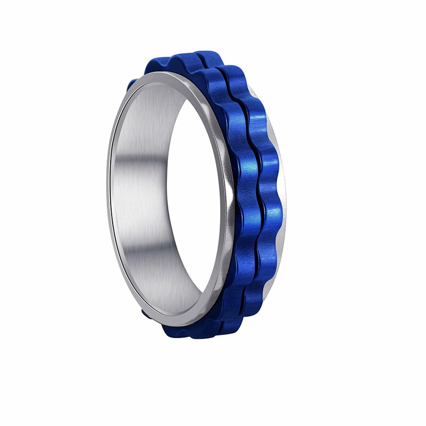 Udolfly Titanium Steel Womens Fidget Spinner Ring Silver Blue Size 12
