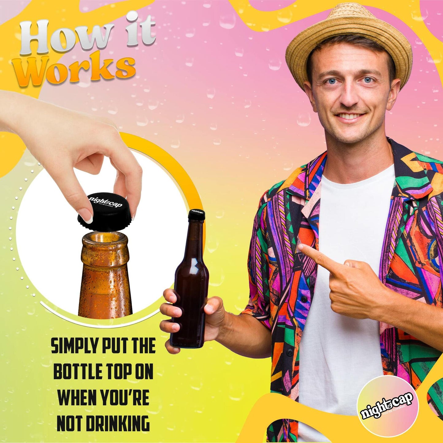 Nightcap Drink Spiking Prevention Bottle Caps Silicone Beer Wine 2 Pack