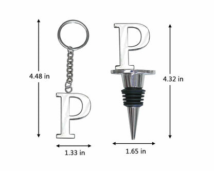 Lutong Set of 2 Letter Gift Set Key Ring Bottle Stopper H Silver