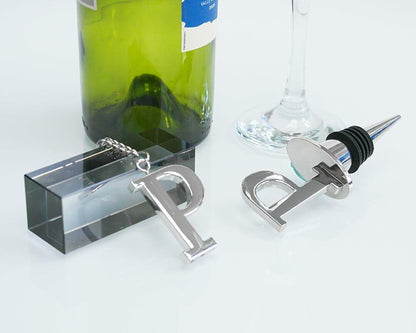 Lutong Set of 2 Letter Gift Set Key Ring Bottle Stopper H Silver