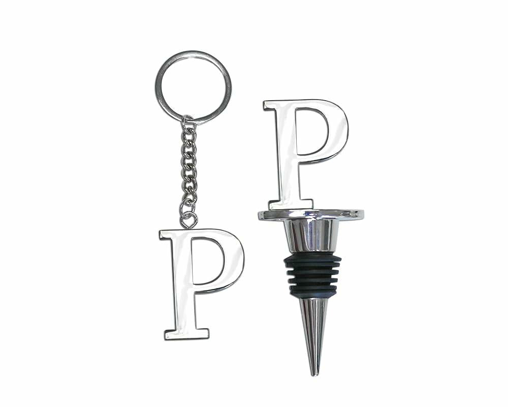 Lutong Set of 2 Letter Gift Set Key Ring Bottle Stopper H Silver