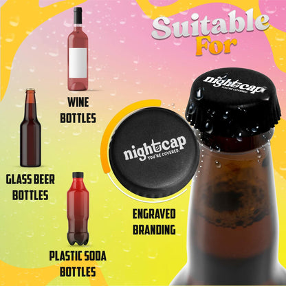 Nightcap Drink Spiking Prevention Bottle Caps Silicone Beer Wine 2 Pack