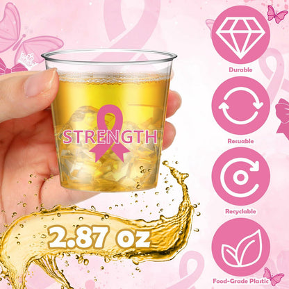 Nuogo Breast Cancer Pink Plastic Shot Glasses 2.87oz 100 Pcs Clear Pink