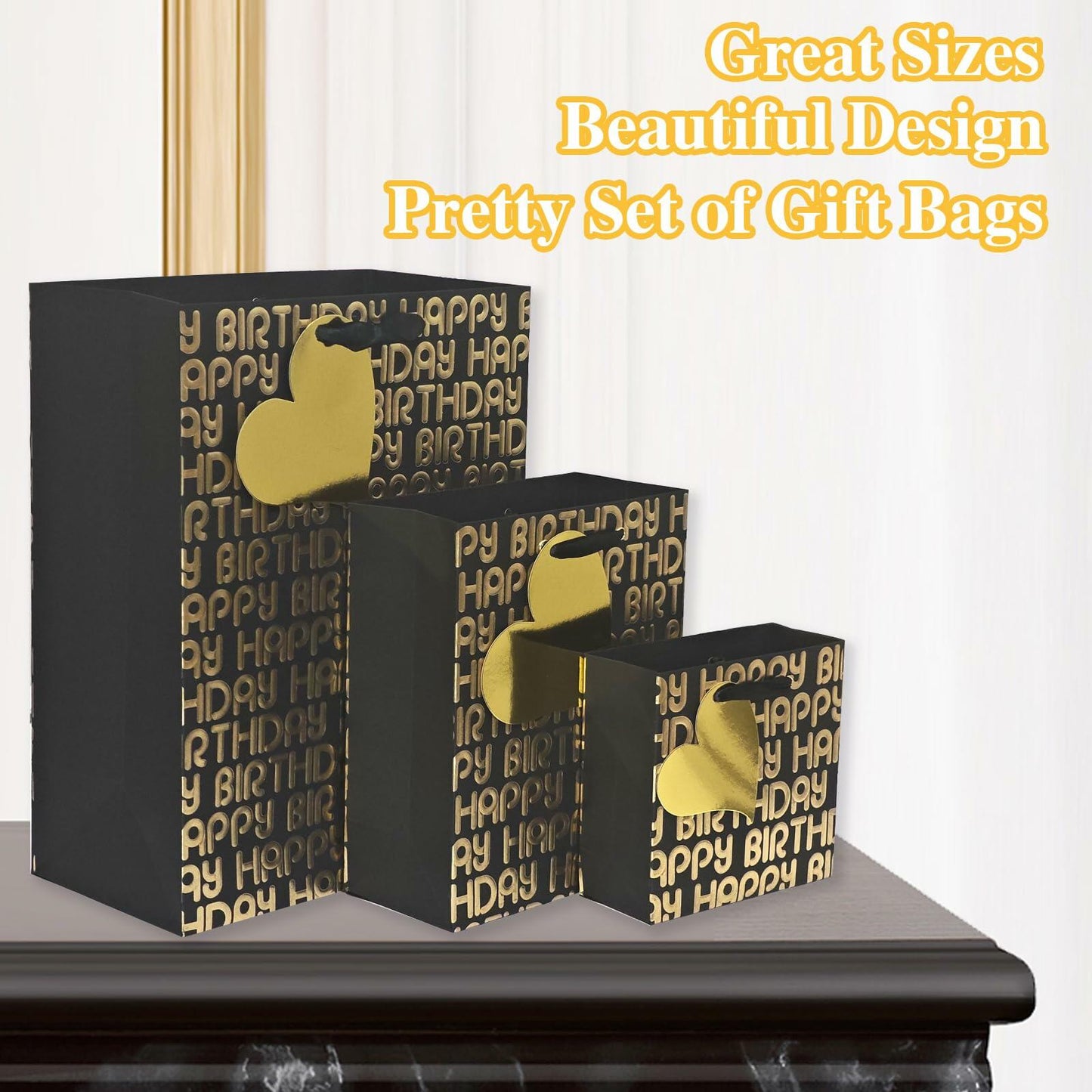 suosicn 8 Pack Black Embossed Metallic Polka Dot Paper Gift Bags with Handles