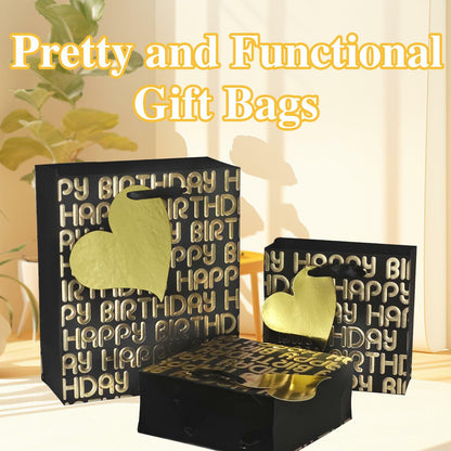 suosicn 8 Pack Black Embossed Metallic Polka Dot Paper Gift Bags with Handles