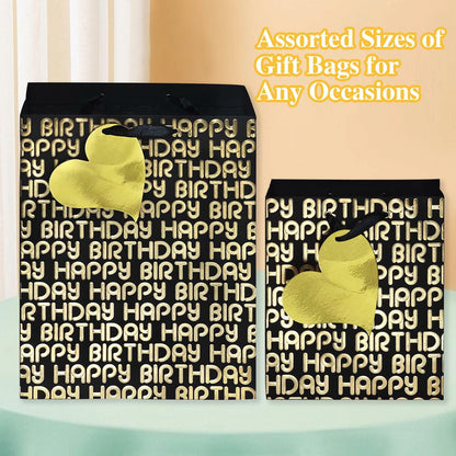 suosicn 8 Pack Black Embossed Metallic Polka Dot Paper Gift Bags with Handles