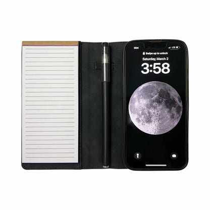 MOJO-HOME Notepad Wallet Phone Case w Pen for iPhone 13 Pro Black