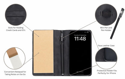 MOJO-HOME Notepad Wallet Phone Case w Pen for iPhone 13 Pro Black