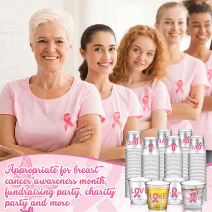 Nuogo Breast Cancer Pink Plastic Shot Glasses 2.87oz 100 Pcs Clear Pink