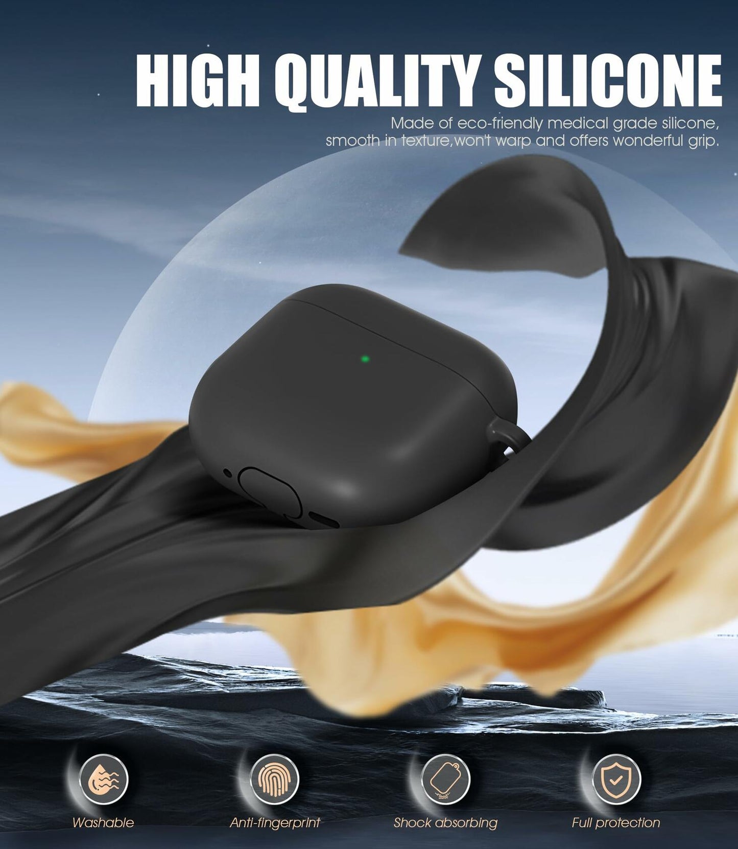 Seltureone AirPods 4 Case Soft Silicone Shockproof w/ Keychain Black