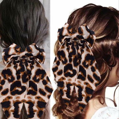 Sdopbinbin Leopard Hair Bow Clip Large Long Tail Barrette Women Girls