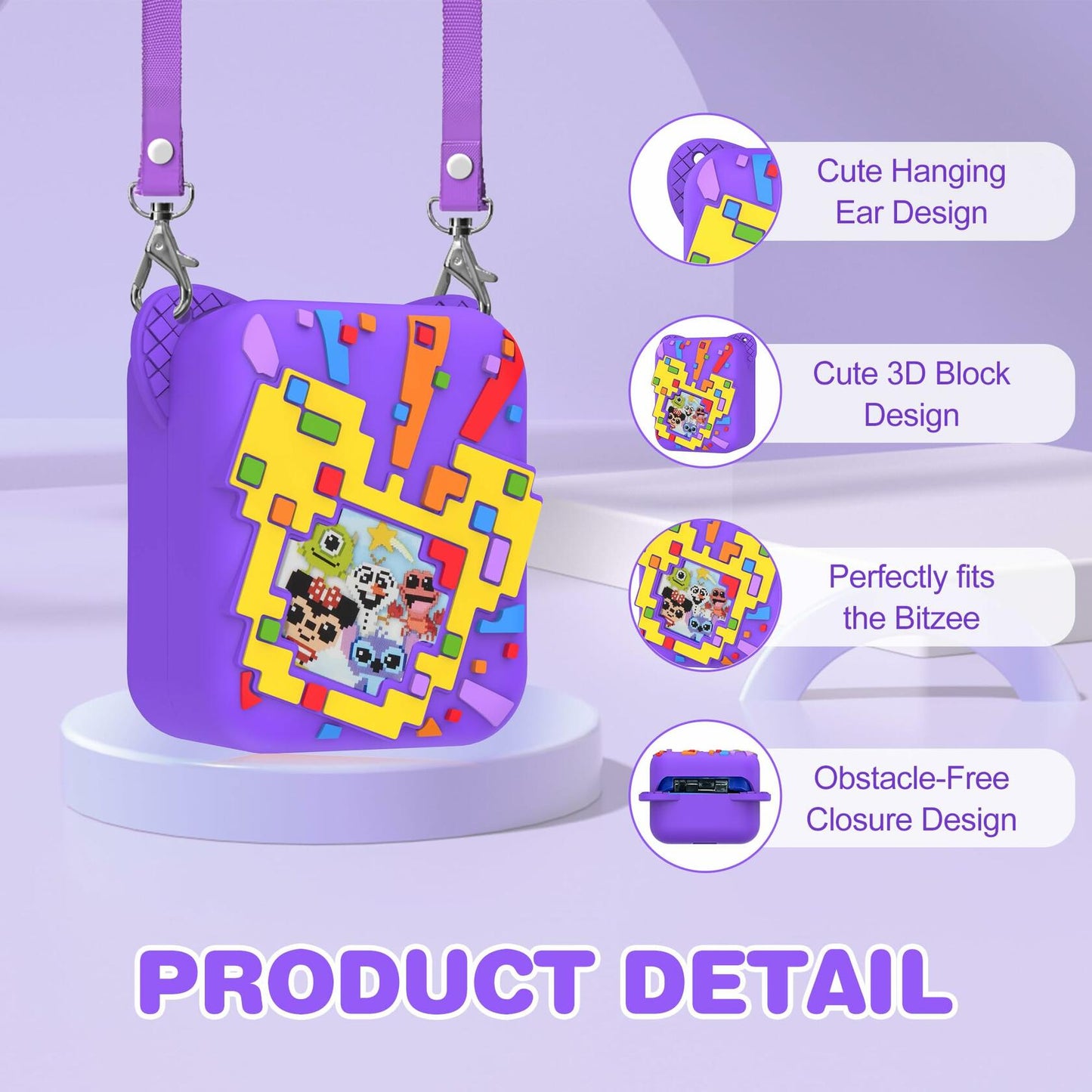 SKRVGOJFG Bitzee Disney Silicone Protective Case Purple with Lanyard