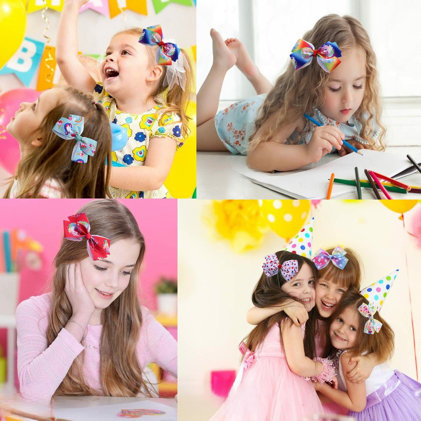 Eyegla Girls 5 Inch Grosgrain Ribbon Hair Bows Clips Pack of 12 Rainbow