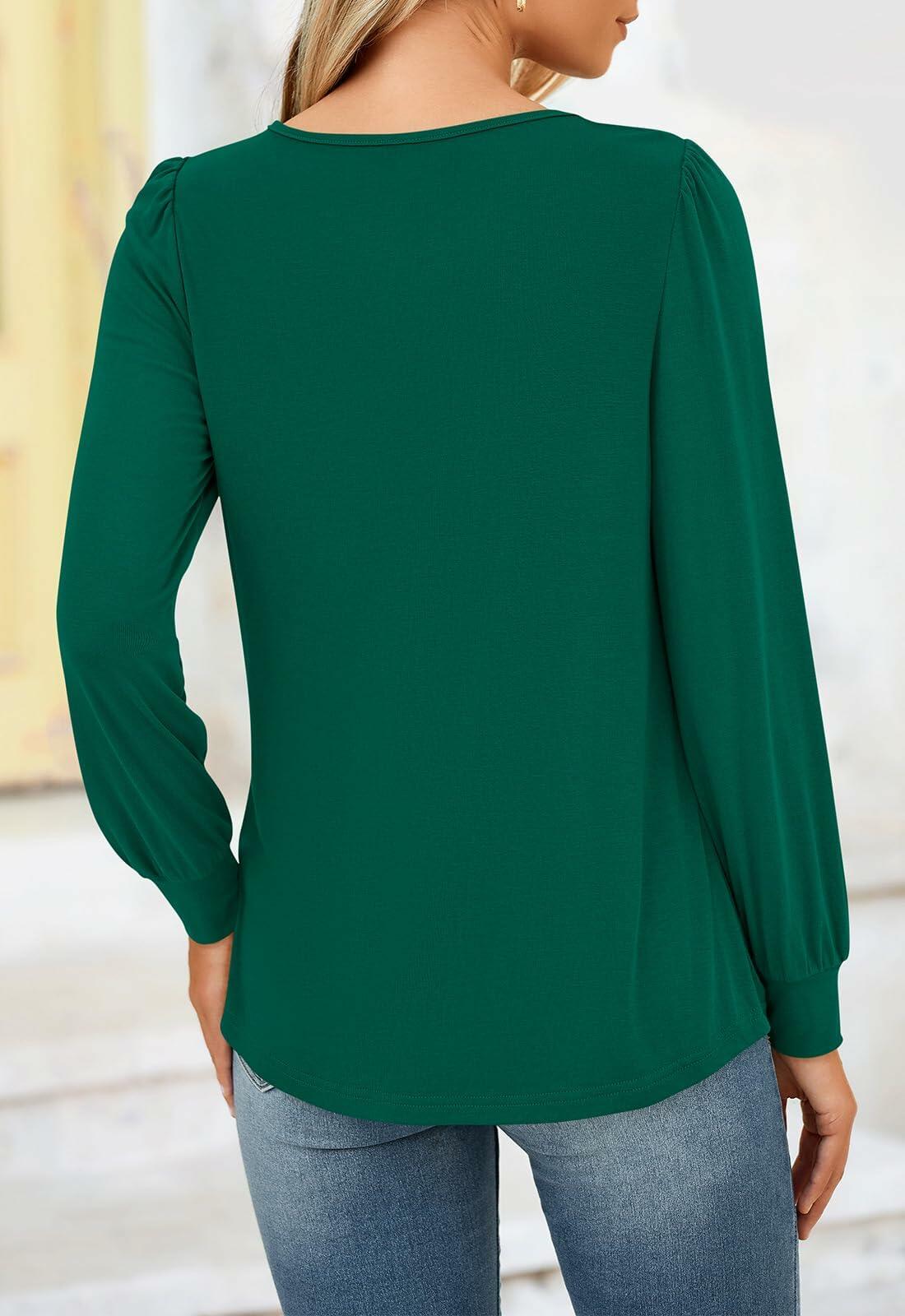 NALANISA Women's Pleated Crew Neck Puff Sleeve Top Blue Grey Size S