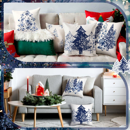 Mixweer Chinoiserie Christmas Tree Throw Pillow Covers 18x18 Blue 4 Pc