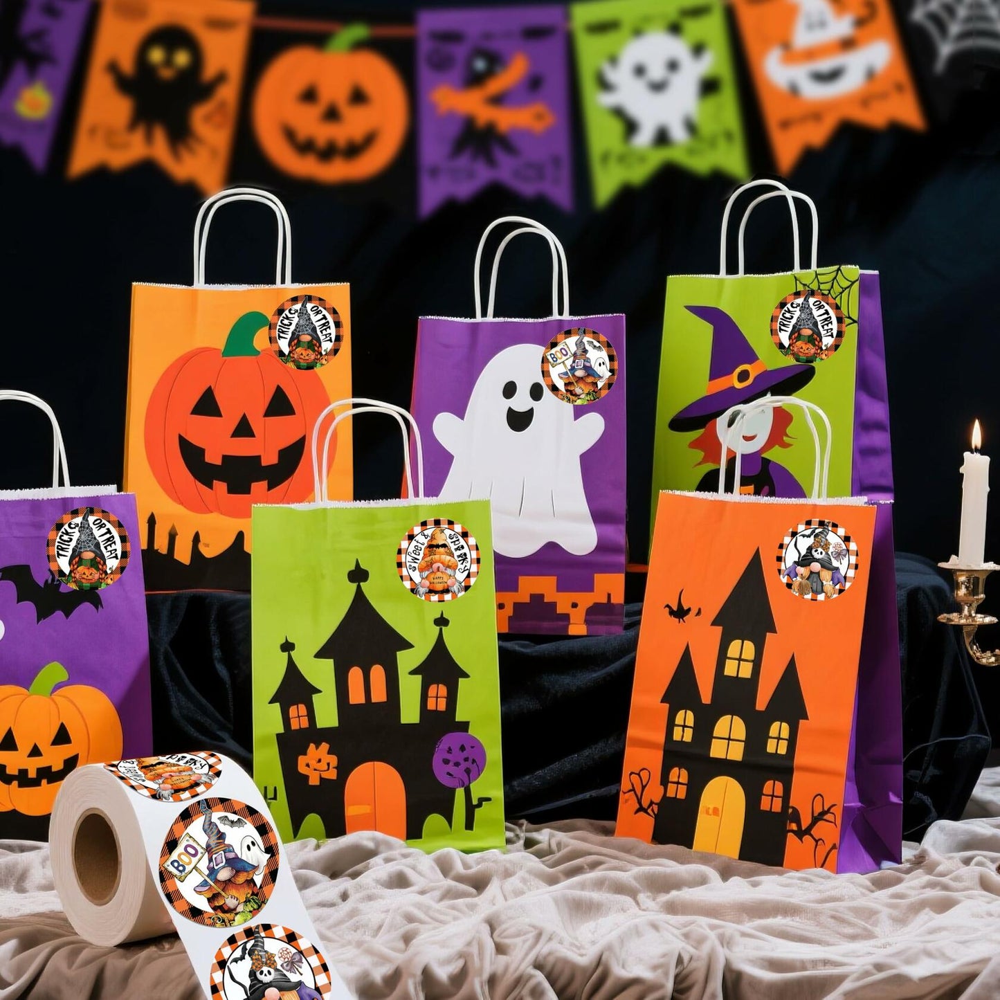 ZAEW Halloween Sticker Roll 500pcs 1.5" Round Colored Gnomes Decals
