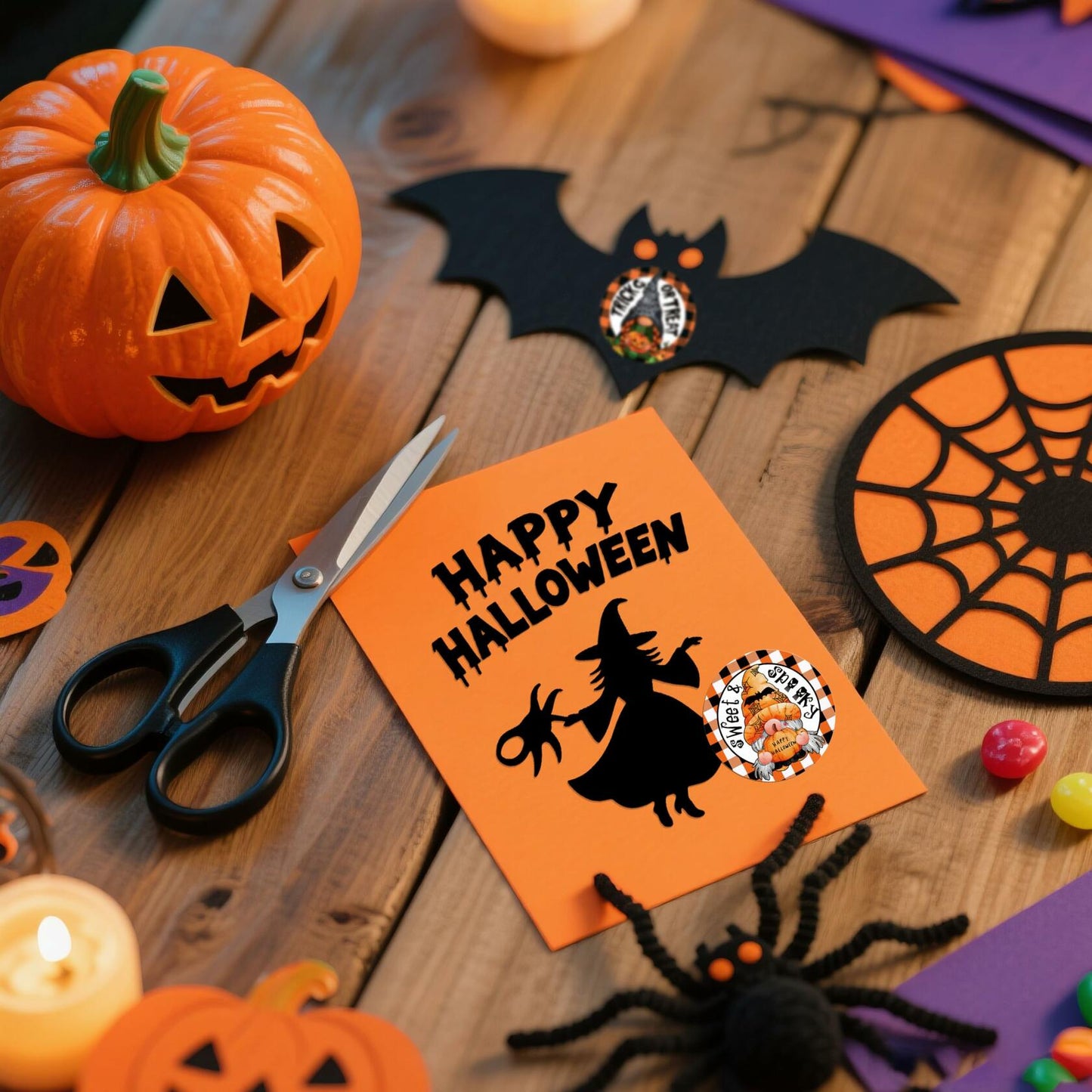 ZAEW Halloween Sticker Roll 500pcs 1.5" Round Colored Gnomes Decals