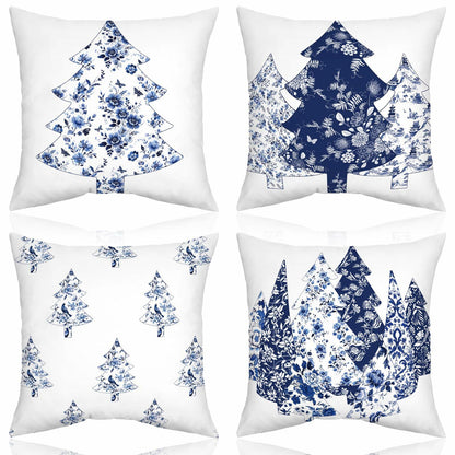 Mixweer Chinoiserie Christmas Tree Throw Pillow Covers 18x18 Blue 4 Pc