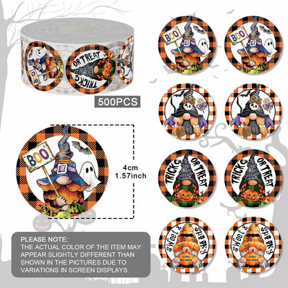 ZAEW Halloween Sticker Roll 500pcs 1.5" Round Colored Gnomes Decals