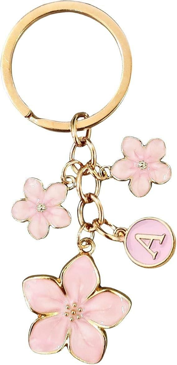 AYYSHULAN Pink Cute Enamel Flower Initial Letter Bag Charm Keychain D Free Size