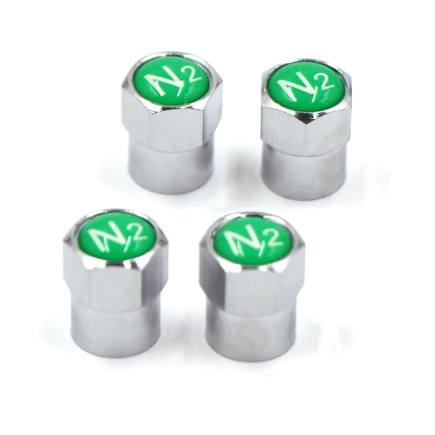 ACCRETION Chrome Brass Valve Stem Caps N2 Nitrogen Logo 4 pcs Red/Silver