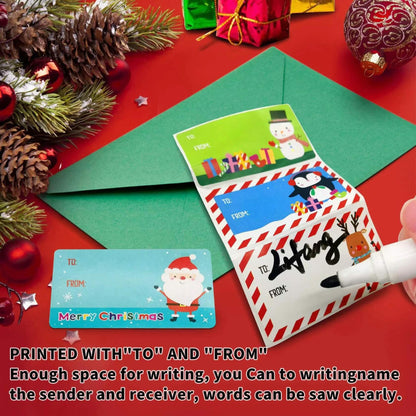 Taeekiy Christmas Gift Tag Stickers 300 Pcs Kraft Self Adhesive 2x3