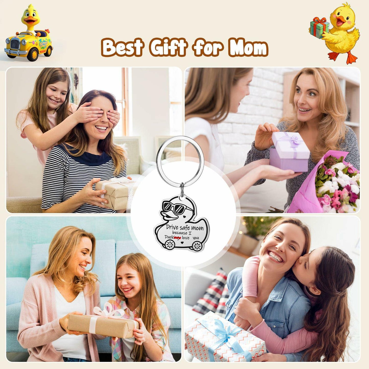 XgiftCreat Drive Safe Mom Keychain Small Letter Print Animal Pattern