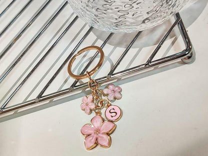 AYYSHULAN Pink Cute Enamel Flower Initial Letter Bag Charm Keychain D Free Size