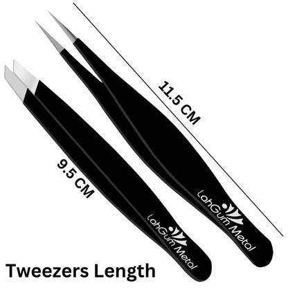 Sharp Pointy Eyebrow Tweezers Set Precision Slanted Black Facial Hair Tool