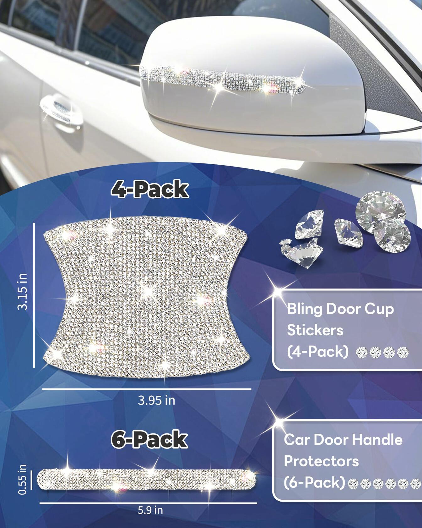 MUPEAK Car Door Handle Protector 10PCS White Sparkling Rhinestone Universal