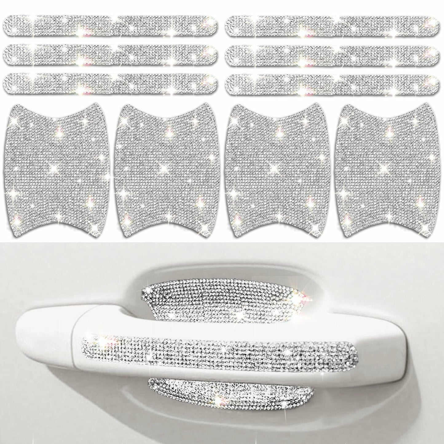 MUPEAK Car Door Handle Protector 10PCS White Sparkling Rhinestone Universal