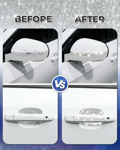 MUPEAK Car Door Handle Protector 10PCS White Sparkling Rhinestone Universal