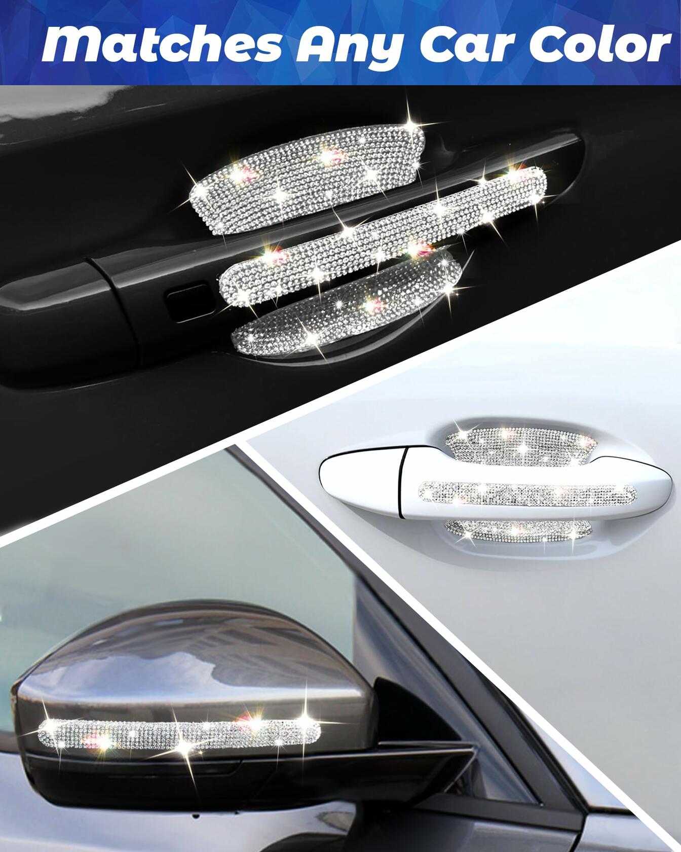 MUPEAK Car Door Handle Protector 10PCS White Sparkling Rhinestone Universal