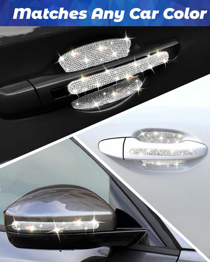 MUPEAK Car Door Handle Protector 10PCS White Sparkling Rhinestone Universal