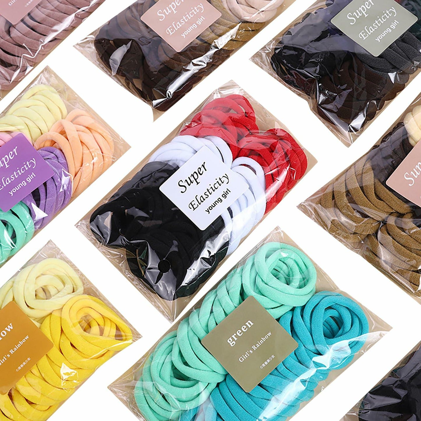 TANJY Black Hair Ties 100 Pcs Seamless Ponytail Holders Thick Hair