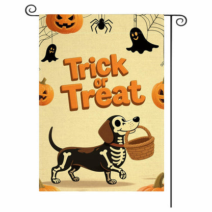 Halloween Trick or Treat Garden Flag 12x18 Double Sided Ghost Dog