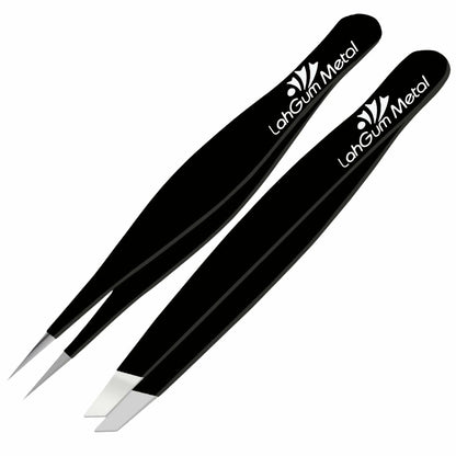 Sharp Pointy Eyebrow Tweezers Set Precision Slanted Black Facial Hair Tool