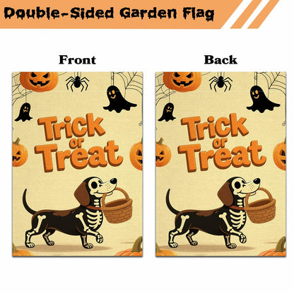 Halloween Trick or Treat Garden Flag 12x18 Double Sided Ghost Dog
