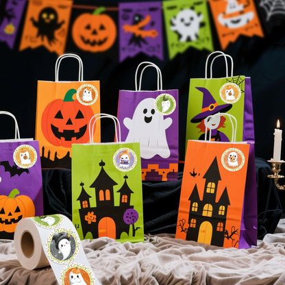 ZAEW Halloween Sticker Roll 500pcs 1.5" Colored Ghosts Round Decals