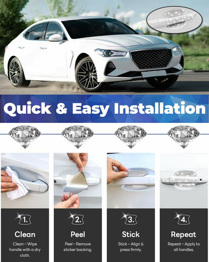 MUPEAK Car Door Handle Protector 10PCS White Sparkling Rhinestone Universal