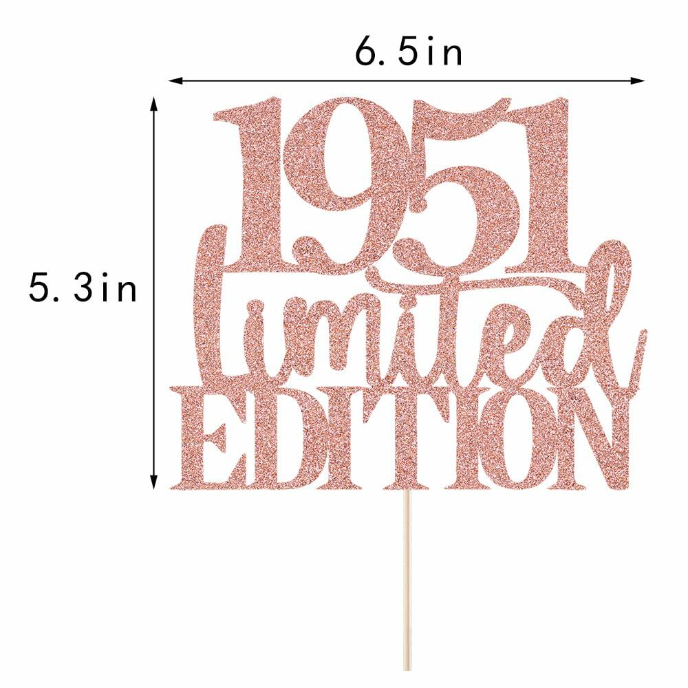 Yetxel Limited EDITION 1951 75th Birthday Cake Topper Rose Gold Glitter