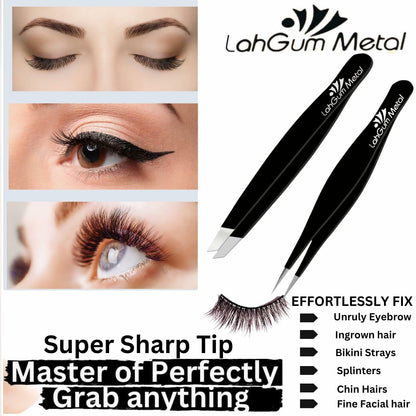 Sharp Pointy Eyebrow Tweezers Set Precision Slanted Black Facial Hair Tool
