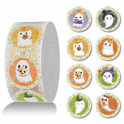 ZAEW Halloween Sticker Roll 500pcs 1.5" Colored Ghosts Round Decals
